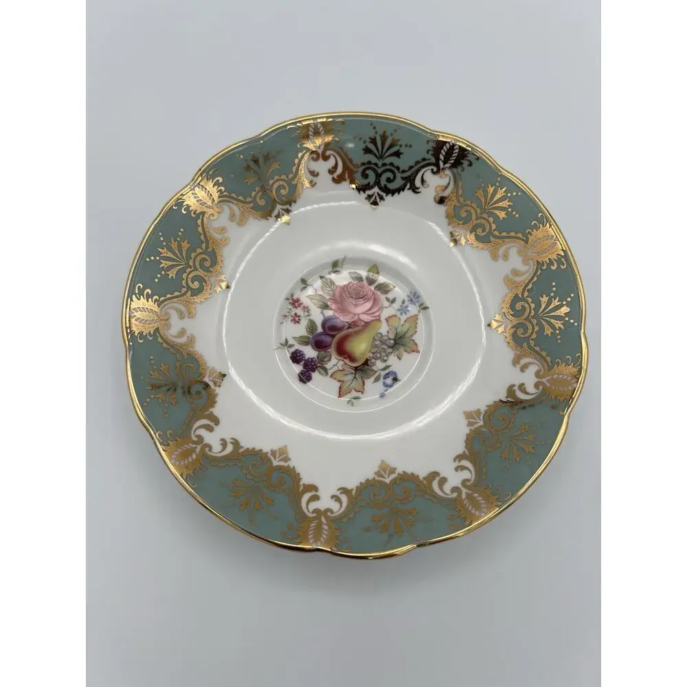 Vintage Paragon England Floral Rose‎ White Turquoise Tea Cup & Saucer Set